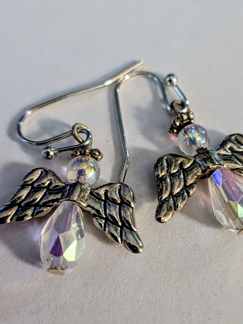 Angel Wing Crystal Drop Earrings - Iridescent White